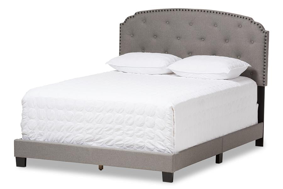 baxton studio lexi modern and contemporary light grey fabric upholstered queen size bed | Modish Furniture Store-3