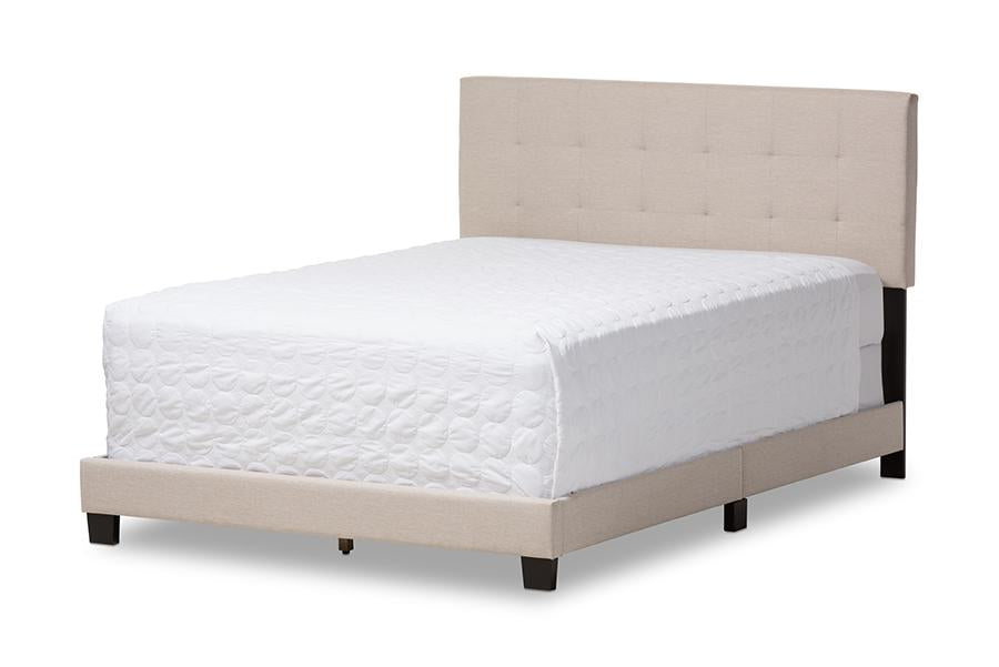 baxton studio brookfield modern and contemporary beige fabric upholstered grid tufting king size bed | Modish Furniture Store-2