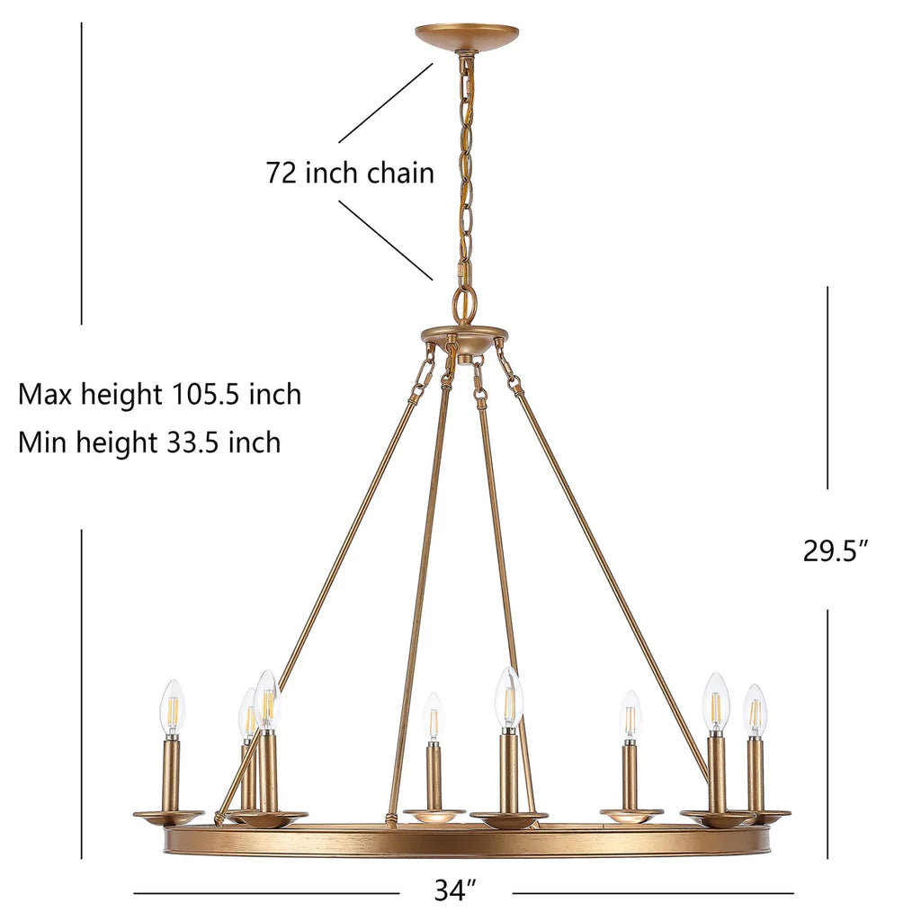 Safavieh Fauna 8Lt Chandelier - Gold Painted | Chandeliers | Modishstore - 3