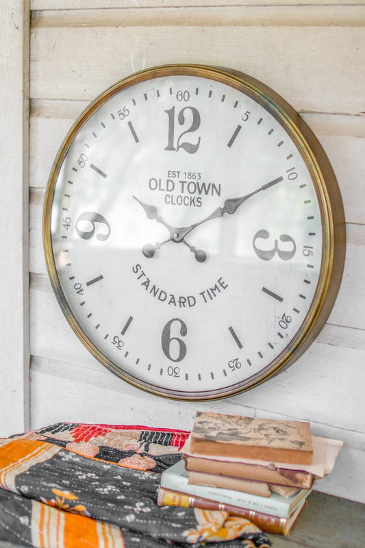  Private Label Oak Ship's Wheel Clock Brass Porthole Nautical 24  Wide : Home & Kitchen