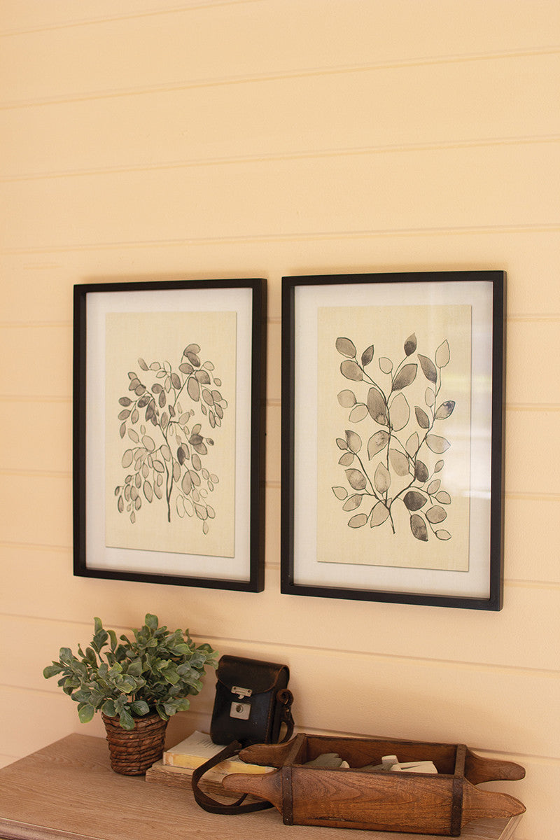 Framed Black Leaves Prints W Glass Set Of 2 By Kalalou | Wall Decor |  Modishstore 