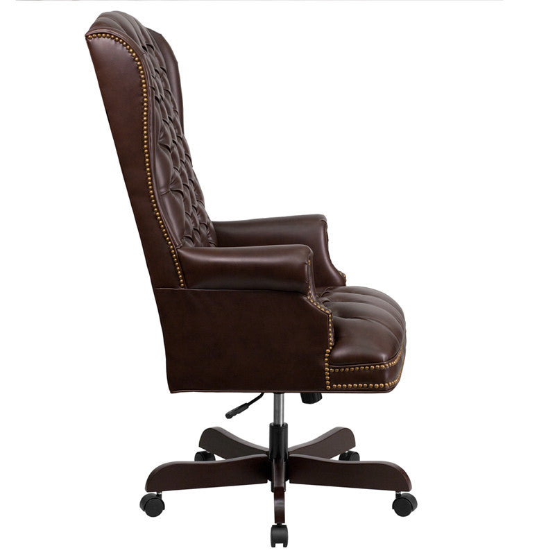 Flash Furniture CI-360-BRN-GG High Back Traditional Tufted Brown Leather Executive Swivel Office Chair | Office Chairs | Modishstore - 4