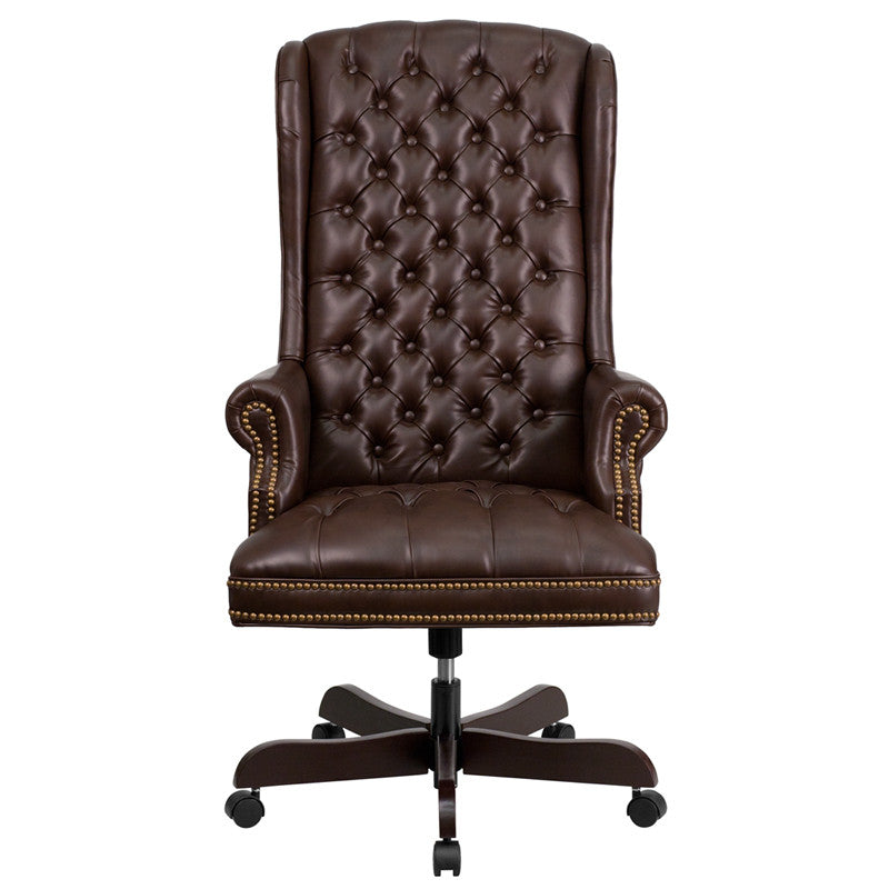 Flash Furniture CI-360-BRN-GG High Back Traditional Tufted Brown Leather Executive Swivel Office Chair | Office Chairs | Modishstore - 2