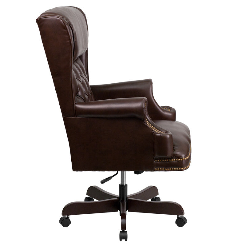 Flash Furniture CI-J600-BRN-GG High Back Traditional Tufted Brown Leather Executive Swivel Office Chair | Office Chairs | Modishstore - 4