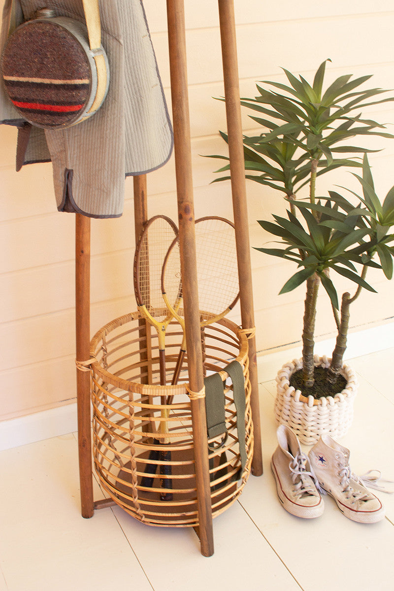 Tall Rattan Coat Rack With Umbrella Basket By Kalalou - Natural
