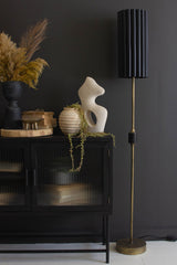 Antique Gold Floor Lamp With Fluted Black Metal Shade By Kalalou