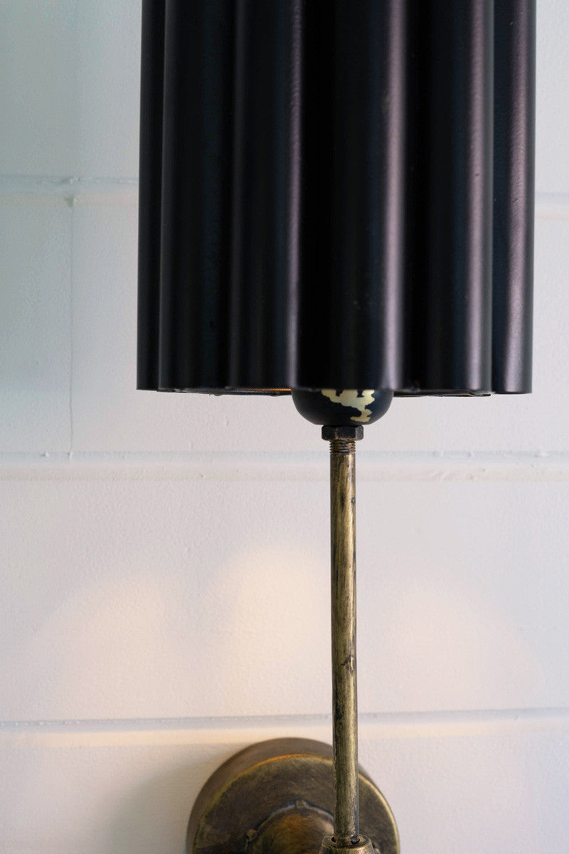 Antique Gold Wall Lamp With Fluted Black Metal Shade By Kalalou | Wall Lamps | Modishstore - 2