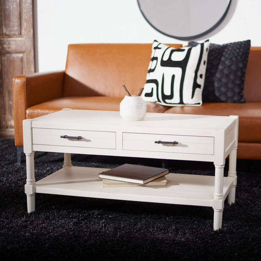 Safavieh Filbert 2 Drawer Coffee Table - Distressed White | Coffee Tables | Modishstore