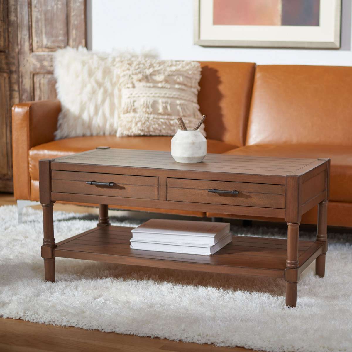 Safavieh Filbert 2 Drawer Coffee Table - Brown | Coffee Tables | Modishstore