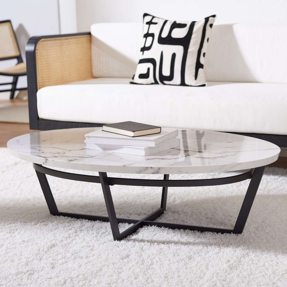 Safavieh Placido Oval Coffee Table - White Marble | Coffee Tables | Modishstore - 4