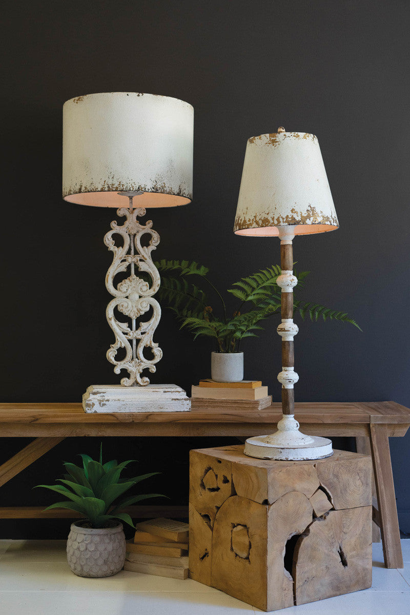 Table Lamp - Antique White With Carved Damask Base By Kalalou | Table Lamps | Modishstore - 5