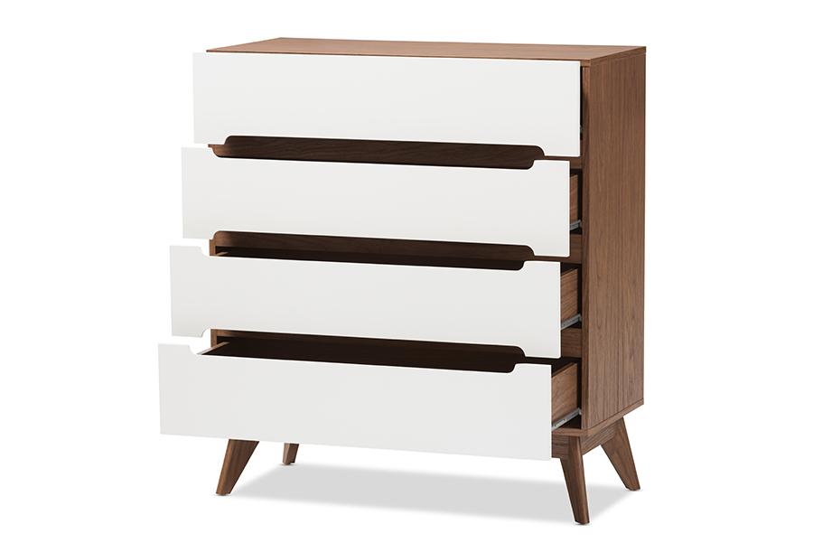 Baxton Studio Calypso Mid Century Modern White and Walnut Wood 4