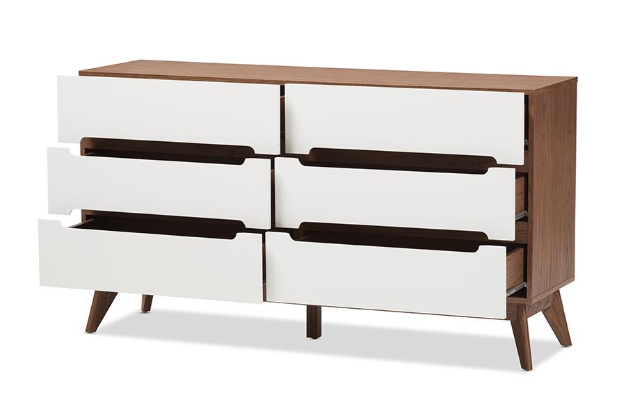 Baxton Studio Calypso Mid Century Modern White and Walnut Wood 6