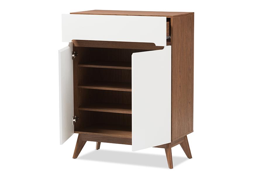 Baxton Studio Calypso Mid Century Modern White and Walnut Wood