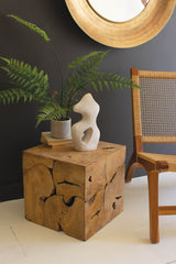 Rustic Teak Wood Cube By Kalalou