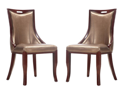 Manhattan Comfort Emperor Bronze and Walnut Faux Leather Dining Chair (Set of Two) | Dining Chairs | Modishstore