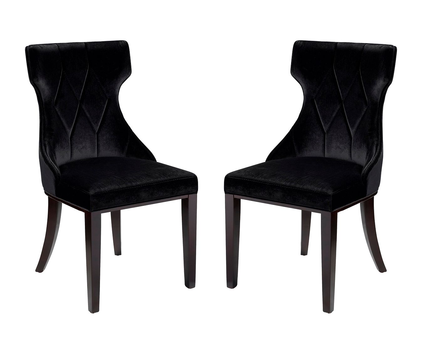 Manhattan Comfort Reine Black and Walnut Velvet Dining Chair (Set of Two) | Dining Chairs | Modishstore