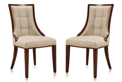 Manhattan Comfort Fifth Avenue Cream and Walnut Faux Leather Dining Chair (Set of Two)