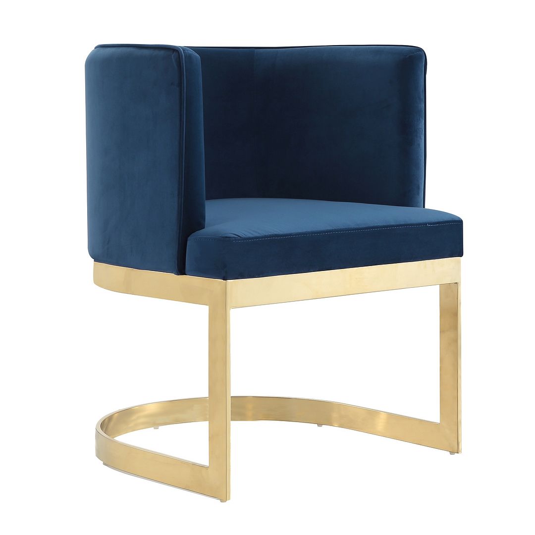 Manhattan Comfort Aura Royal Blue and Polished Brass Velvet Dining Chair | Dining Chairs | Modishstore