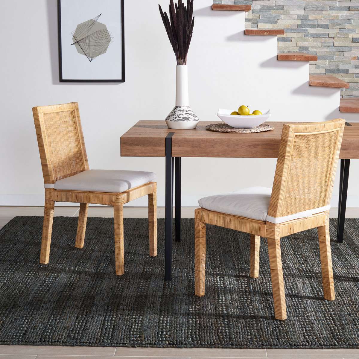 Safavieh Tojo Cane Dining Chair W/ Cushion Set Of 2 - Natural | Dining Chairs | Modishstore - 4