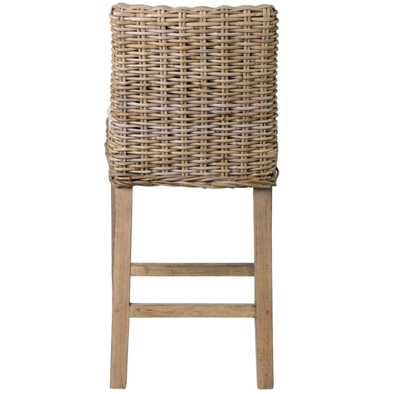 Durham Rattan Barstool w/ Upholestered Seat and Wood Base by Jeffan | Bar Stools | Modishstore - 2