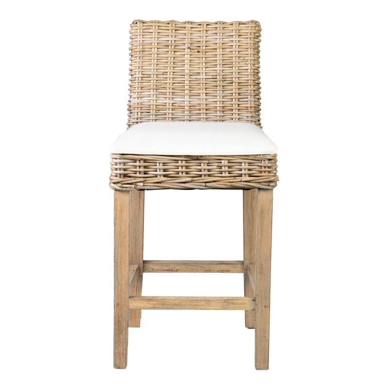 Durham Rattan Barstool w/ Upholestered Seat and Wood Base by Jeffan | Bar Stools | Modishstore - 9