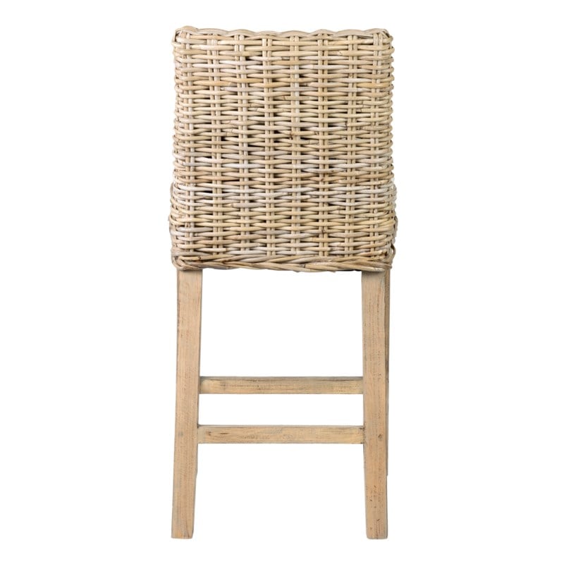 Durham Rattan Barstool w/ Upholestered Seat and Wood Base by Jeffan | Bar Stools | Modishstore - 10