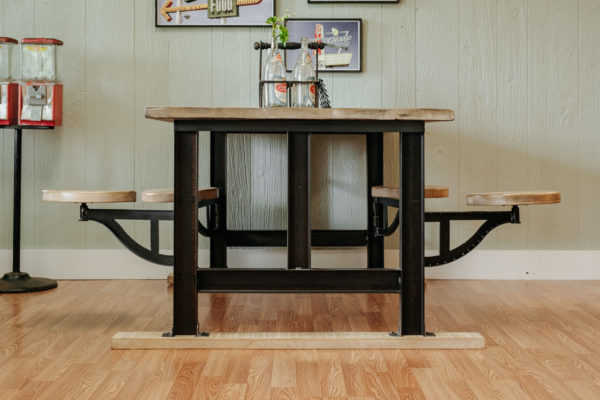 Dining table with online attached chairs