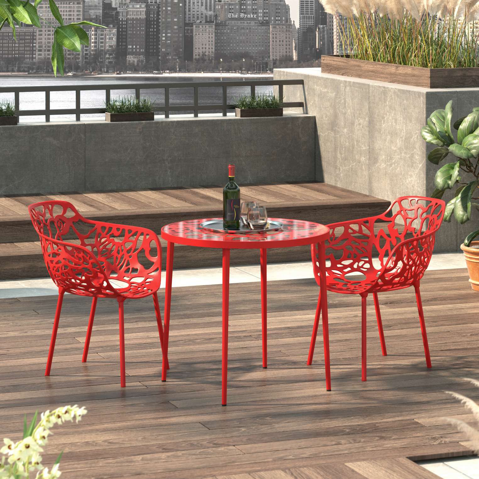 LeisureMod Devon Tree Design Glass Top Aluminum Base Indoor Outdoor Bistro Dining Table | Dining Tables | Modishstore - 17