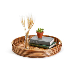 Cane Hand-Crafted Rounded Tray Set Of 4 By Tozai Home