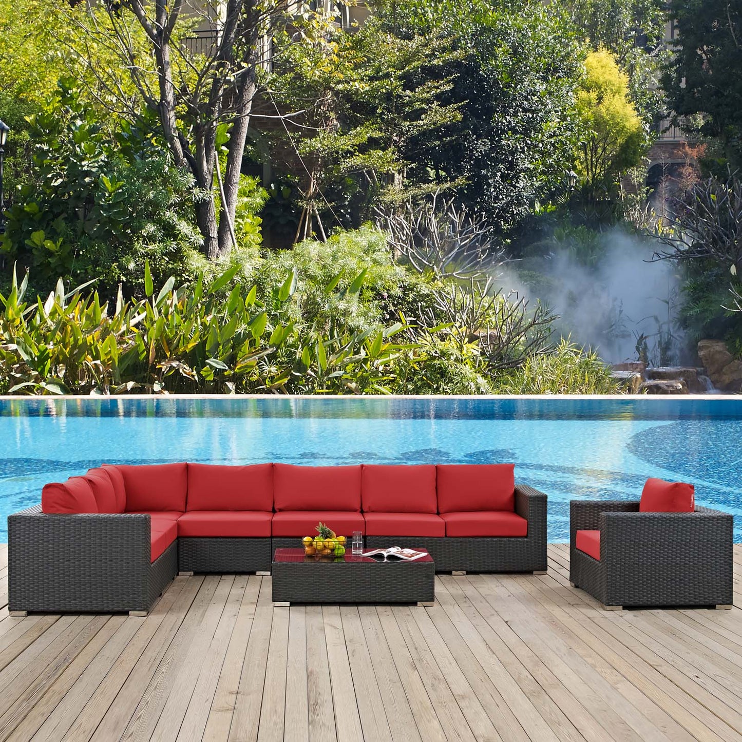 Sojourn 7 Piece Outdoor Patio Sunbrella® Sectional Set By Modway - EEI-2013 | Outdoor Sofas, Loveseats & Sectionals | Modishstore - 1