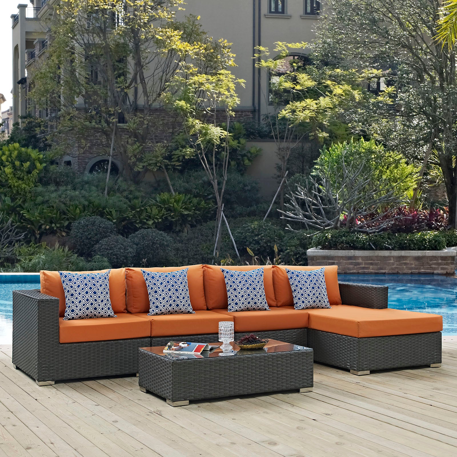 Sojourn 5 Piece Outdoor Patio Sunbrella® Sectional Set By Modway - EEI-2382 | Outdoor Sofas, Loveseats & Sectionals | Modishstore - 1