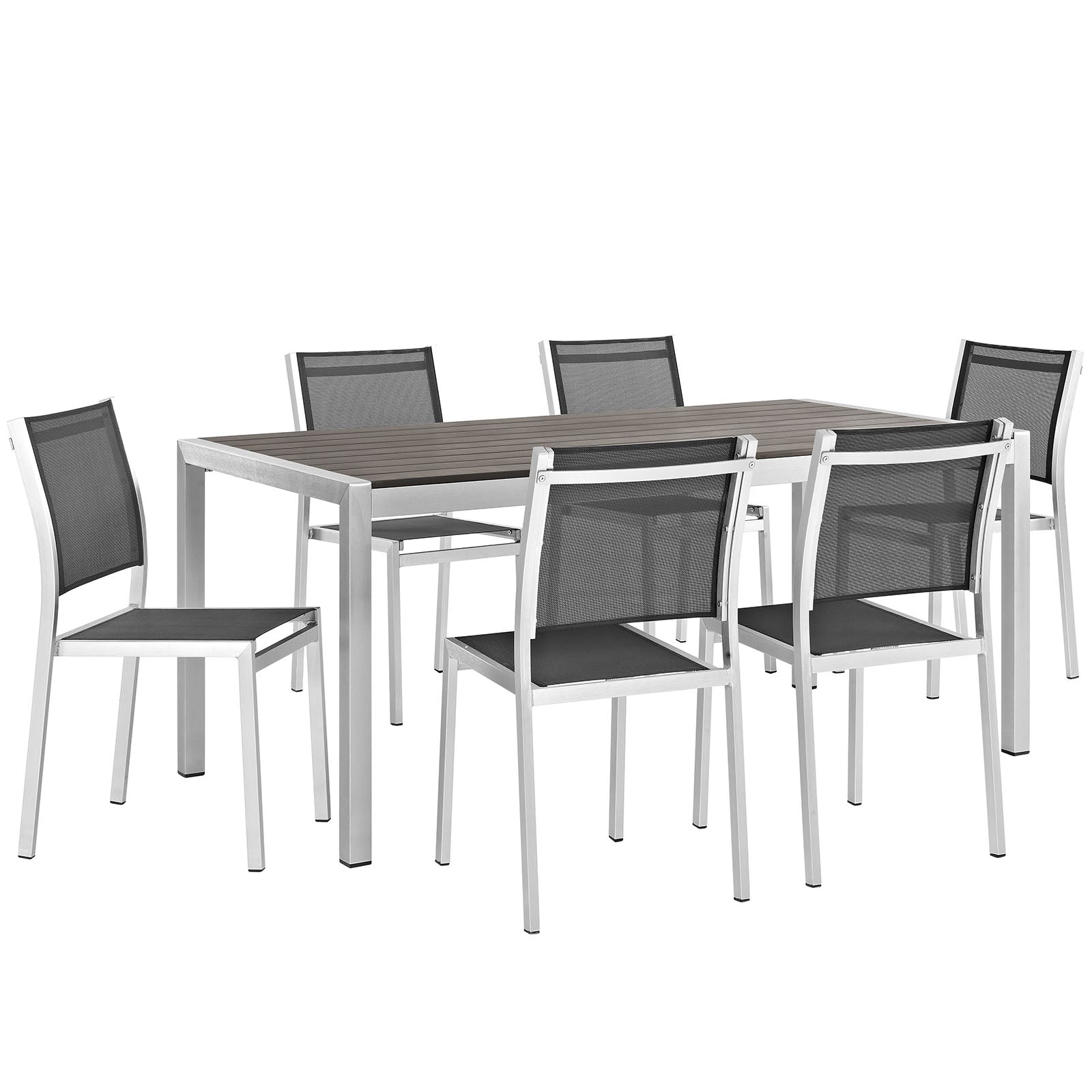 Modway EEI-2485 Shore 7 Piece Outdoor Patio Aluminum Dining Set - Silver Black - EEI-2485 | Outdoor Dining Sets | Modishstore - 2