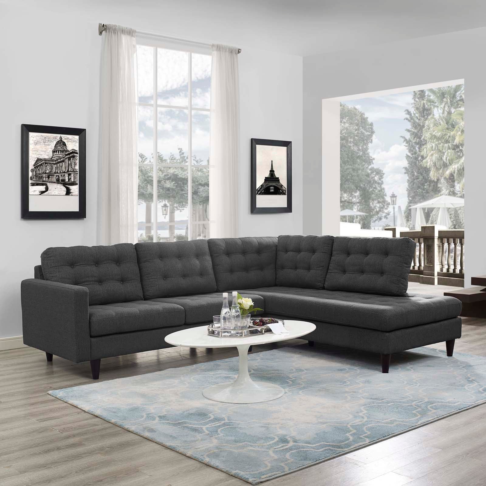 Modway Empress 2 Piece Upholstered Fabric Right Facing Bumper Sectiona ...