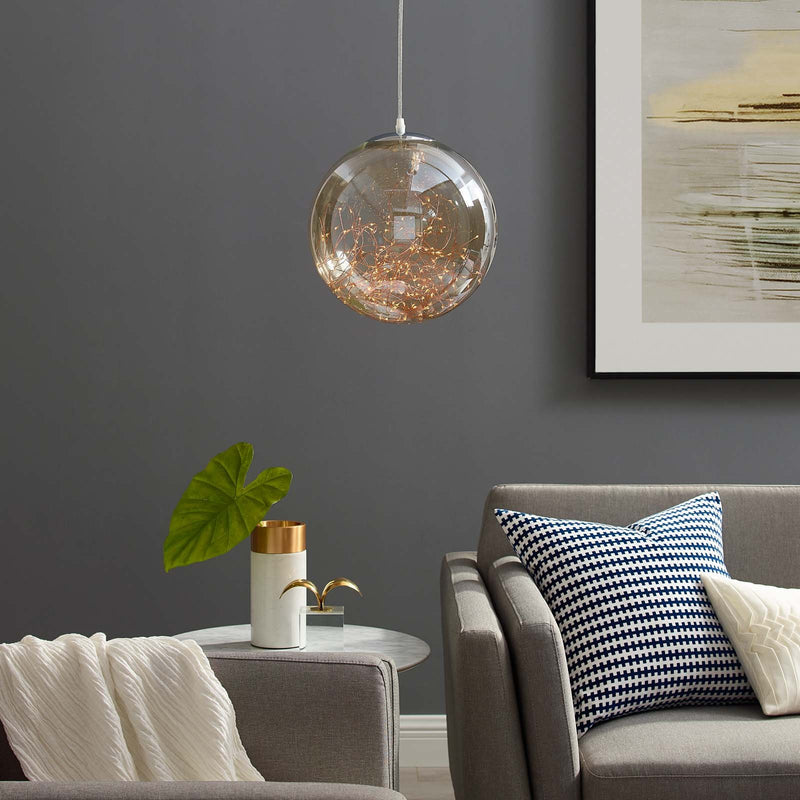 Fairy 8" Amber Glass Globe Ceiling Light Pendant Chandelier By Modway - EEI-2926 | Chandeliers | Modishstore - 1