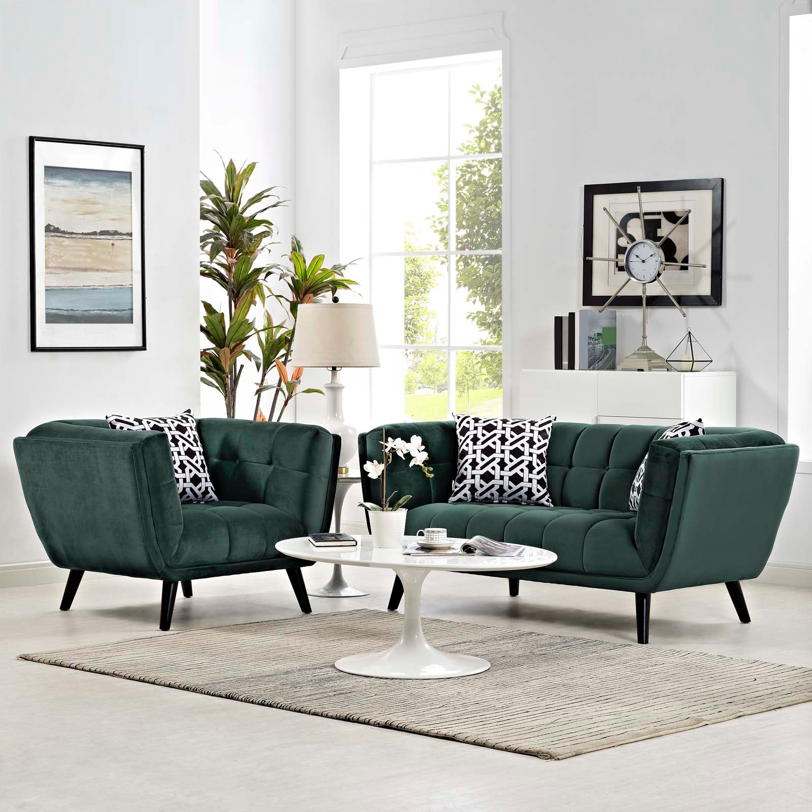 Modway Bestow 2 Piece Performance Velvet Loveseat and Armchair Set - EEI-2973 | Sofa Set | Modishstore - 1