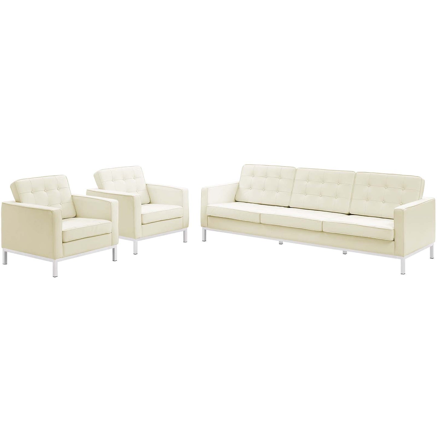 Loft 3 Piece Leather Sofa and Armchair Set By Modway - EEI-3102 | Sofa Set | Modishstore - 2