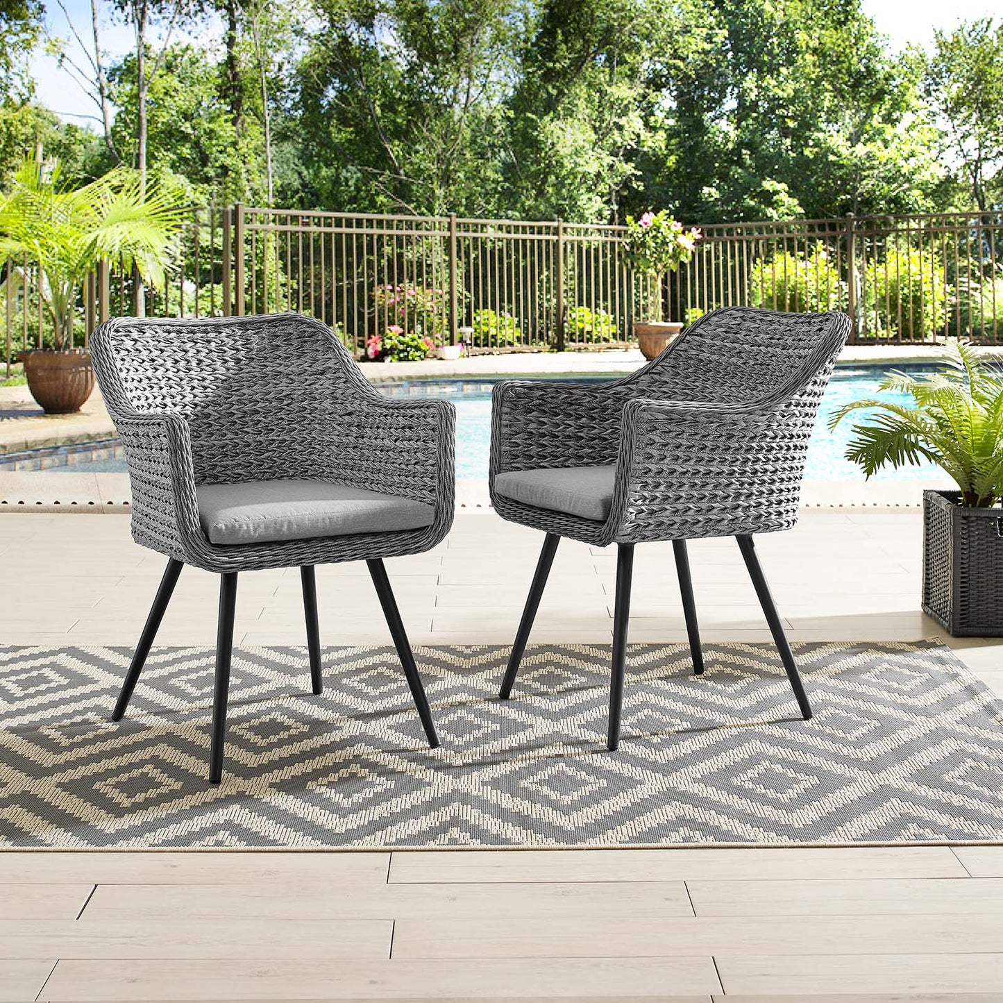 Modway Endeavor Dining Armchair Outdoor Patio Wicker Rattan Set of 2 - EEI-3181 | Outdoor Chairs | Modishstore - 1