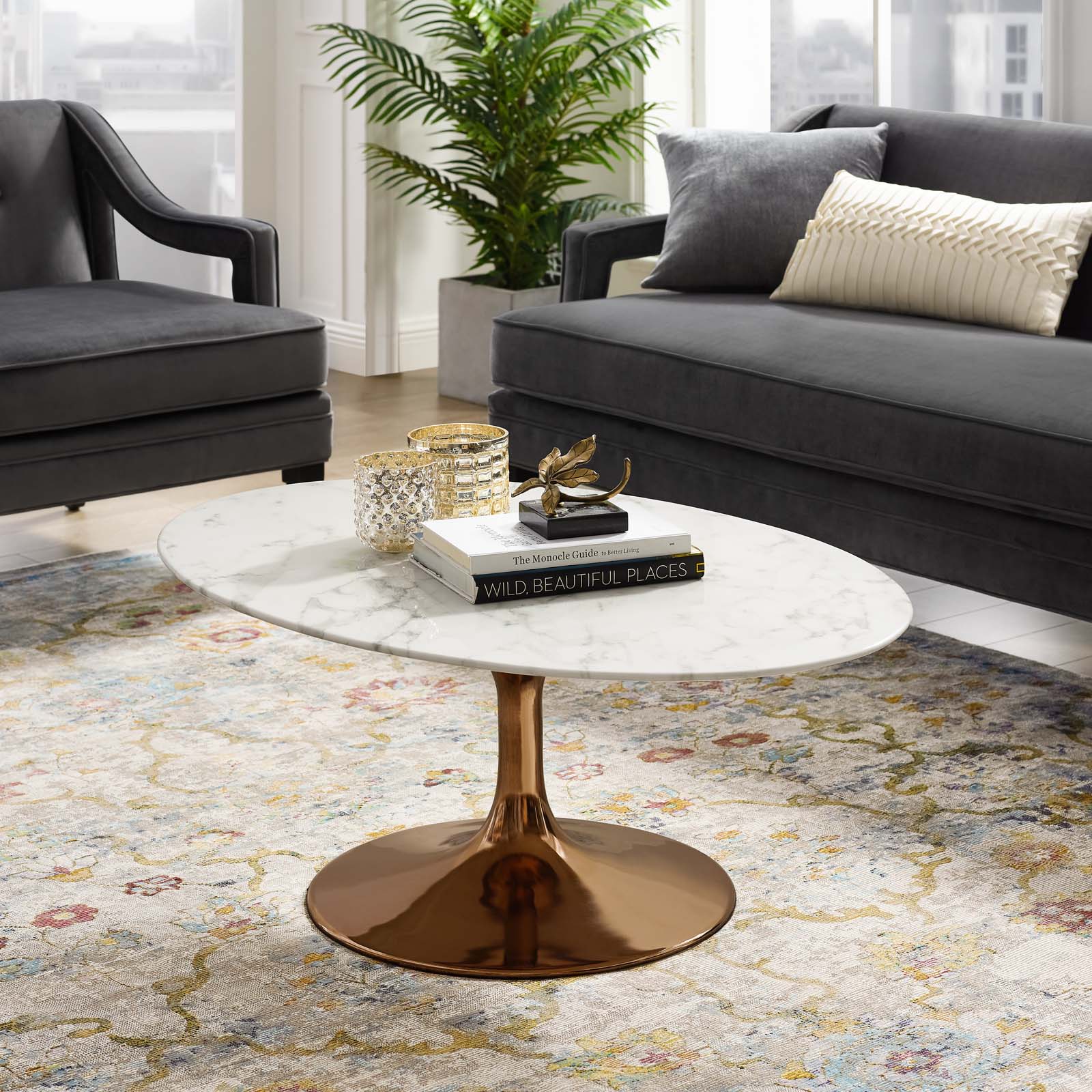 Lippa 42" Oval-Shaped Artificial Marble Coffee Table By Modway - EEI-3252 | Coffee Tables | Modishstore - 1