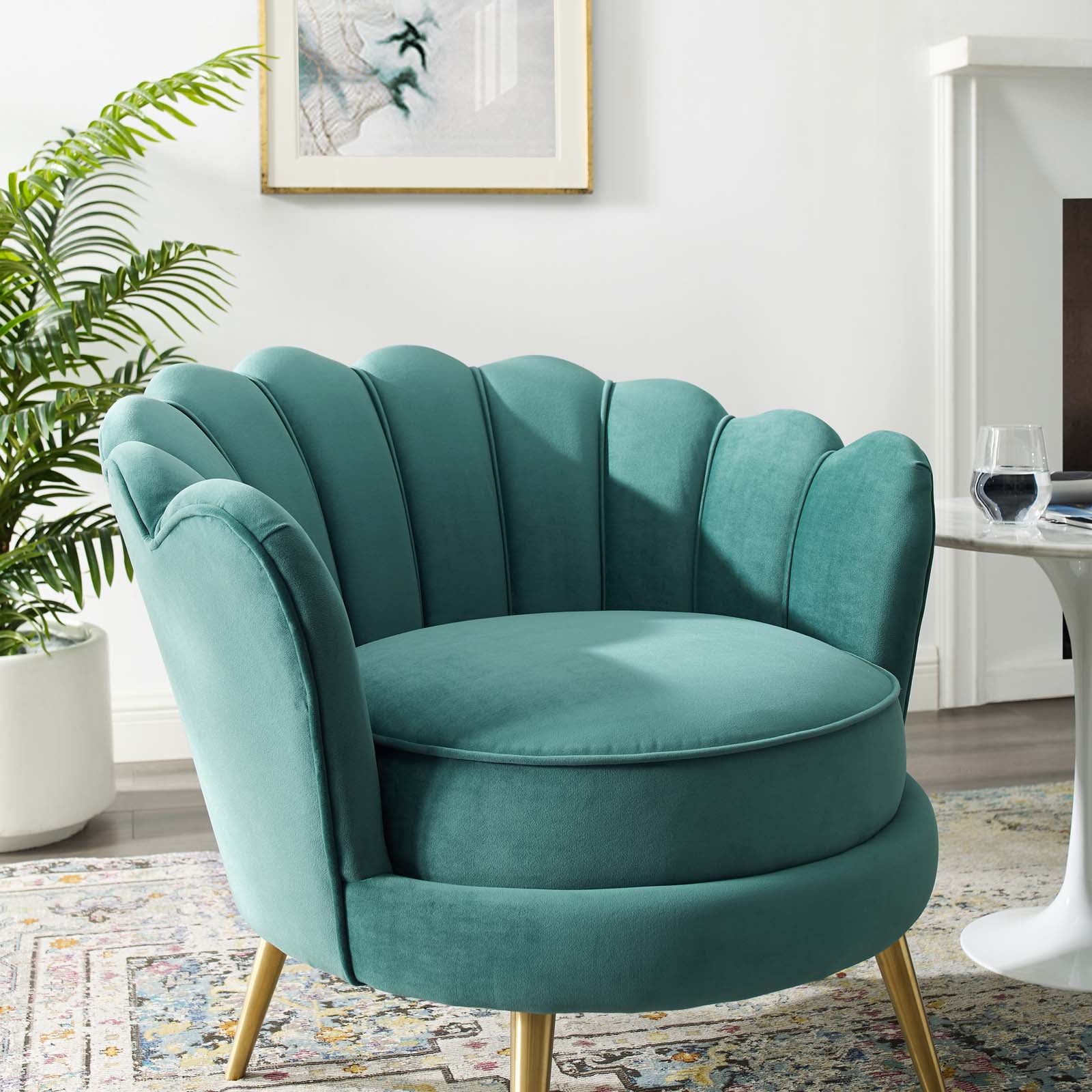 Modway Admire Scalloped Edge Performance Velvet Accent Armchair