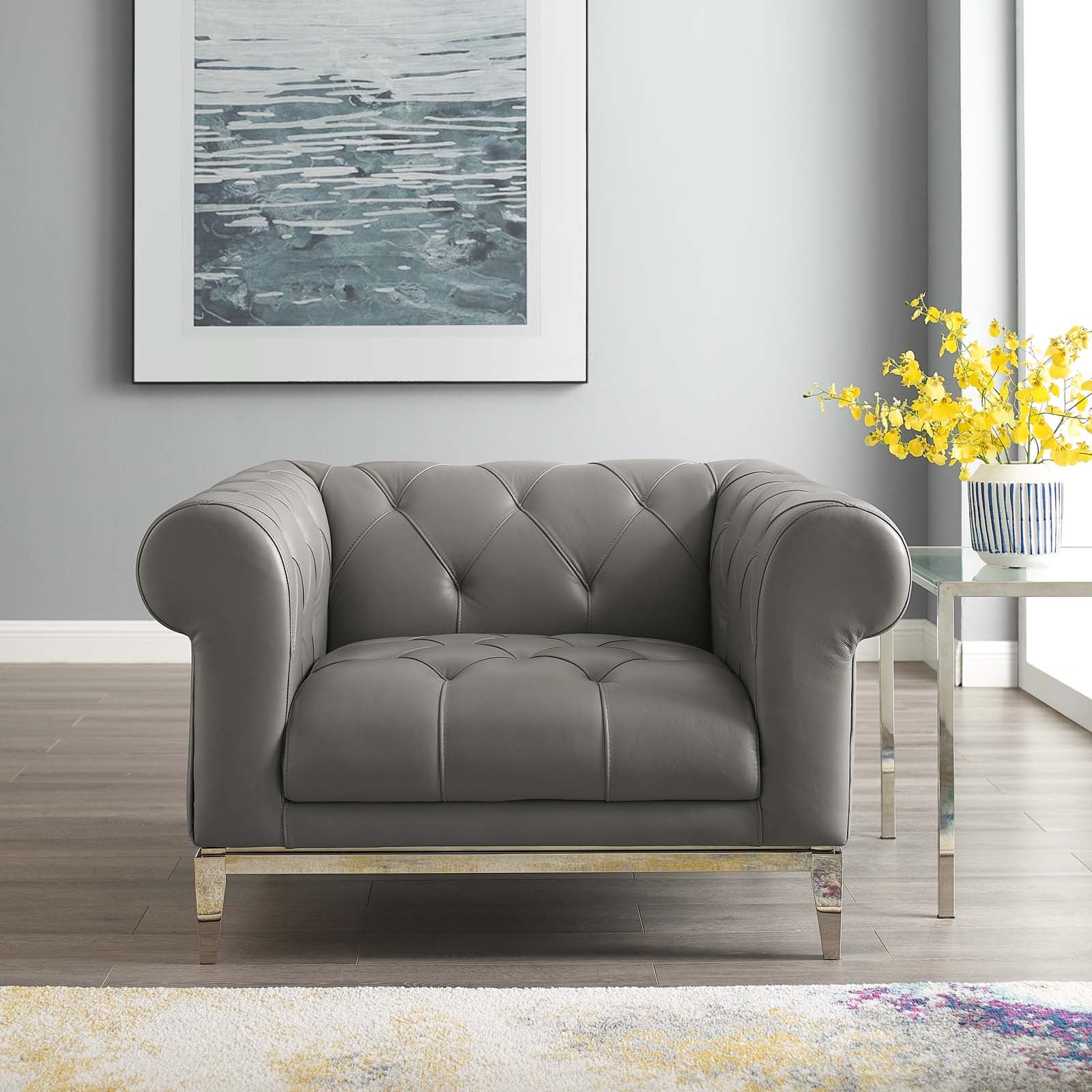 Modway Idyll Tufted Button Upholstered Leather Chesterfield Armchair ...