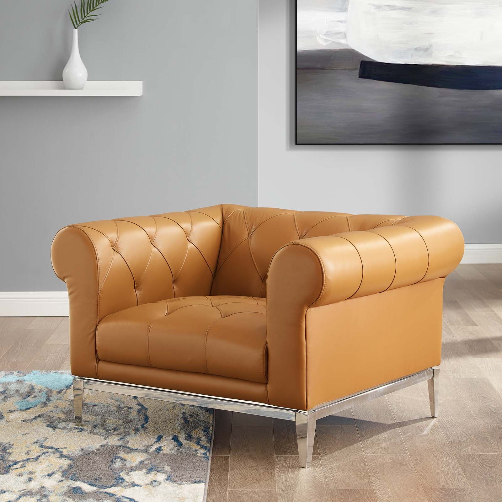 Modway Idyll Tufted Button Upholstered Leather Chesterfield Armchair ...