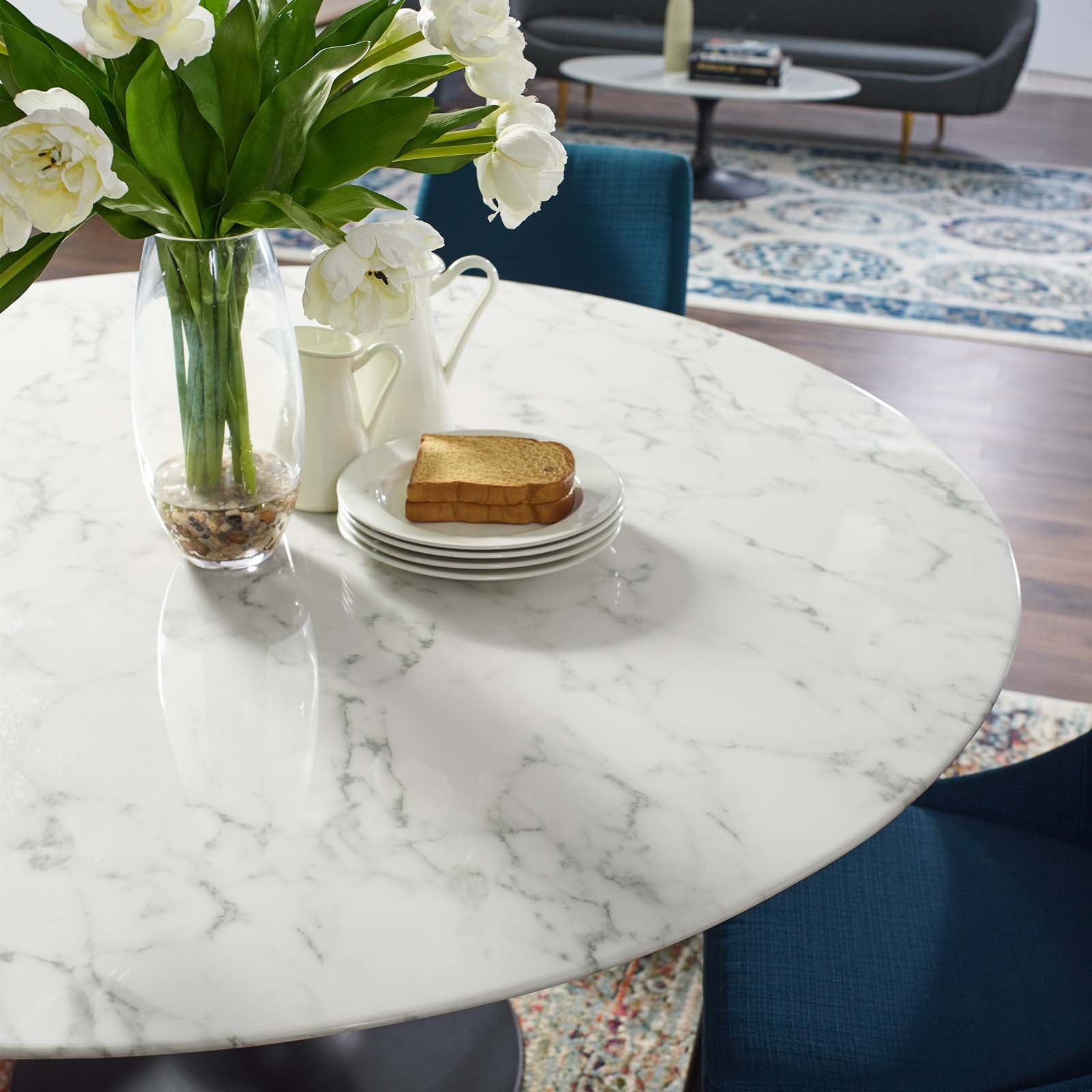 Modway Lippa 60 Round Artificial Marble Dining Table EEI 3529 Black White Modish Store
