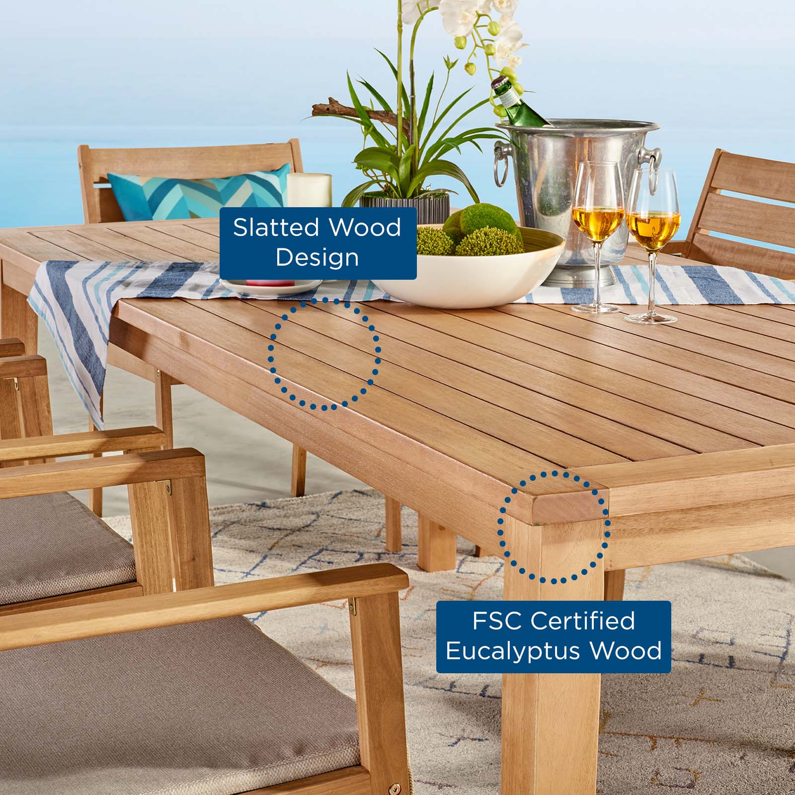 Viewscape 83" Outdoor Patio Ash Wood Dining Table By Modway - EEI-3709 | Outdoor Tables | Modishstore - 7