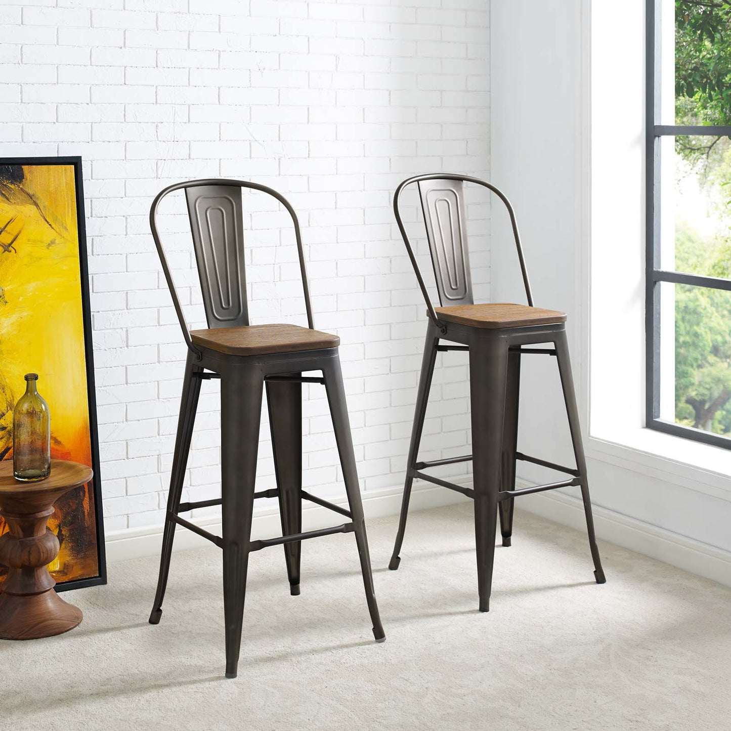 Promenade Bar Stool Metal Set of 2 By Modway - EEI-3899 | Bar Stools | Modishstore - 1