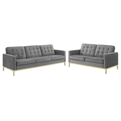 Modway Loft Gold Stainless Steel Leg Performance Velvet Sofa and Loveseat Set | Sofas | Modishstore-2