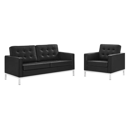 Modway Loft Tufted Upholstered Faux Leather Loveseat and Armchair Set - EEI-4102 | Sofa Set | Modishstore - 2