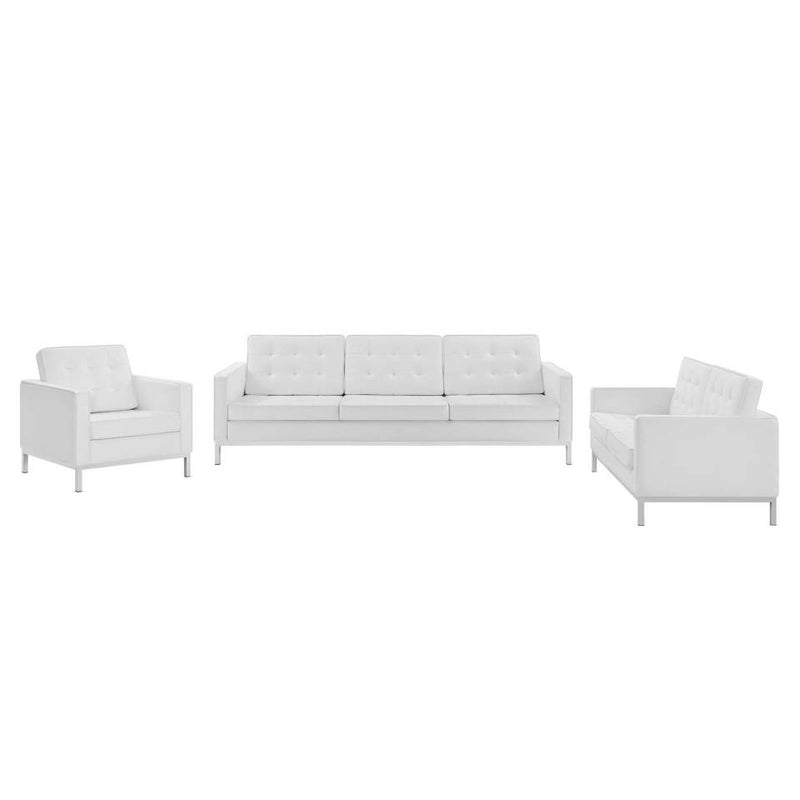 Modway Loft Tufted Upholstered Faux Leather 3 Piece Set - EEI-4107 | Sofa Set | Modishstore - 10