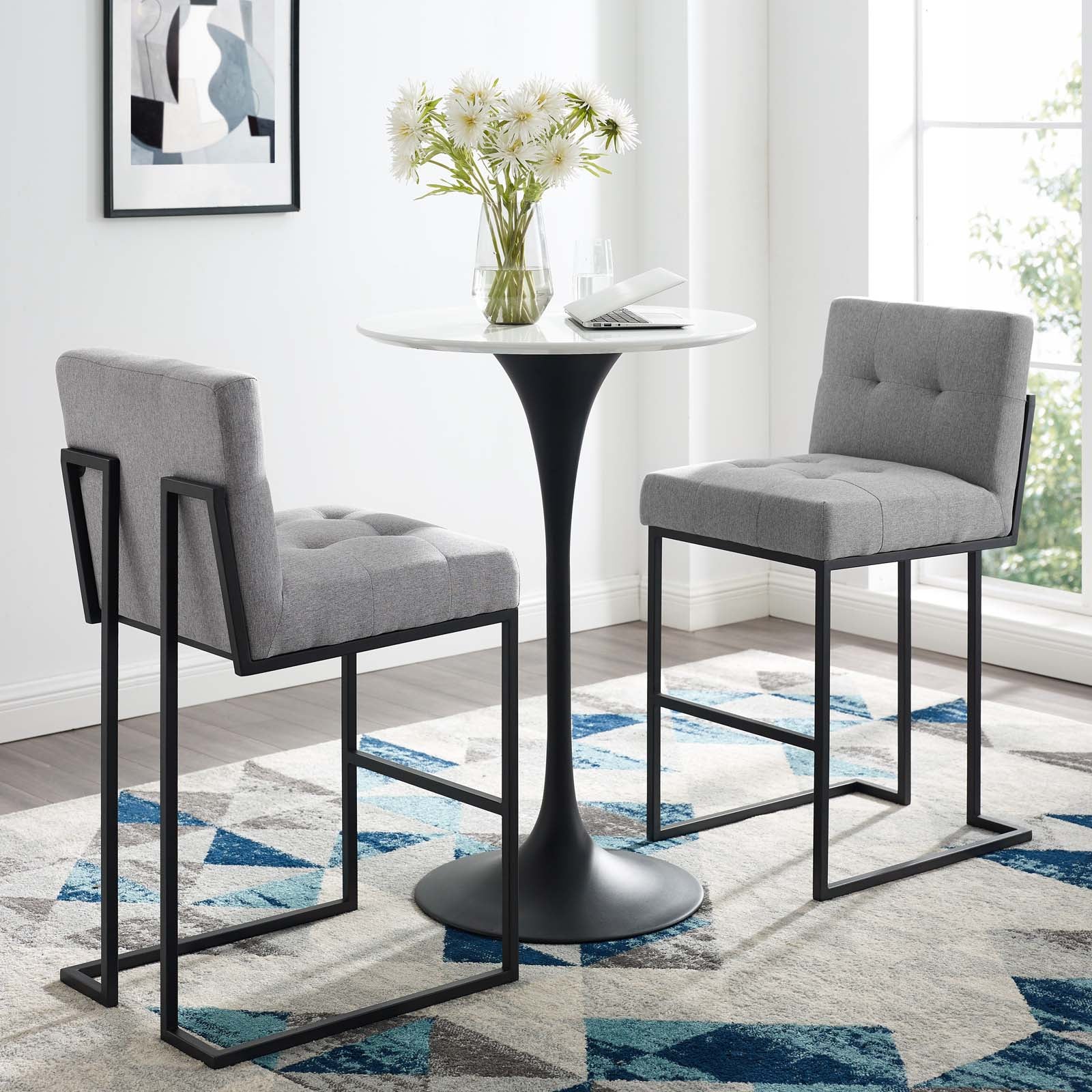 Privy Black Stainless Steel Upholstered Fabric Bar Stool Set of 2 By Modway - EEI-4159 | Bar Stools | Modishstore - 1