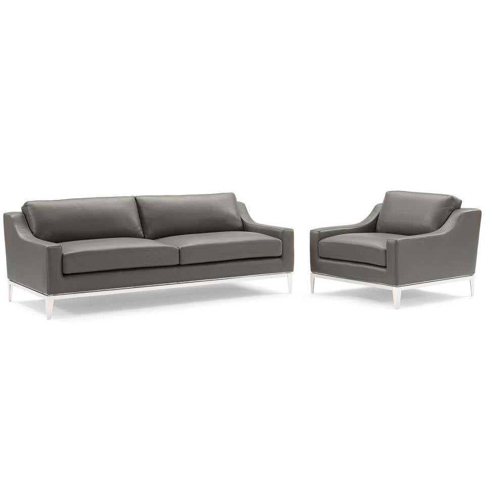 Modway Harness Stainless Steel Base Leather Sofa & Armchair Set - EEI-4198 | Sofa Set | Modishstore - 2